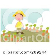 Poster, Art Print Of Happy Boy Watering His Carrot Garden