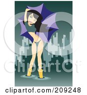 Royalty Free RF Clipart Illustration Of A Sexy Woman Standing In A Puddle And Holding An Umbrella