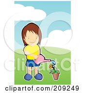 Poster, Art Print Of Boy Watering A Flower In A Pot