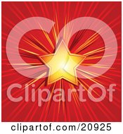 Poster, Art Print Of Bright Golden Christmas Star Over A Red Background