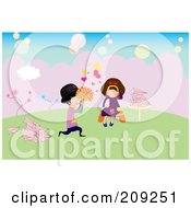 Poster, Art Print Of Boy Giving Flowers To A Girl Listening To Music With Paper Planes