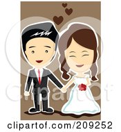 Poster, Art Print Of Cute Happy Wedding Couple Holding Hands Over Brown