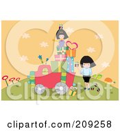 Royalty Free RF Clipart Illustration Of A Girls Loading Up A Truck With Gifts