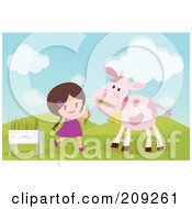 Royalty Free RF Clipart Illustration Of A Girl Hand Feeding Grass To A Cow