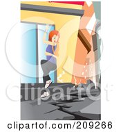 Poster, Art Print Of Woman Trying To Grasp A Building During An Earthquake