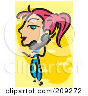 Royalty Free RF Clipart Illustration Of A Woman Walking And Talking On A Portable Phone