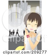 Poster, Art Print Of Happy Woman Walking In A City And Talking On A Cell Phone