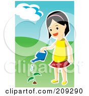 Poster, Art Print Of Girl Watering A Little Plant