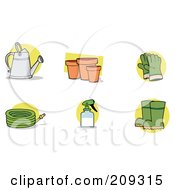 Royalty Free RF Clipart Illustration Of A Digital Collage Of A Watering Can Pots Gloves A Hose Spray Bottle And Boots