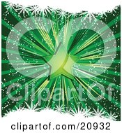 Poster, Art Print Of Shining Green Christmas Star Over A Bursting Green Background