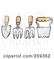 Royalty Free RF Clipart Illustration Of A Digital Collage Of Wood Handled Gardening Tools