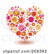 Poster, Art Print Of Pattern Of Orange Yellow And Pink Flowers Forming A Heart