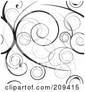 Royalty Free RF Clipart Illustration Of A Seamless Black Swirly Vine Pattern Over White by michaeltravers #COLLC209415-0111