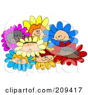 Royalty Free RF Clipart Illustration Of A Group Of Diverse Children In Flowers by djart