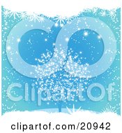 Clipart Illustration Of A Blue Wintry Christmas Background Of Snow Falling On A Bare Tree