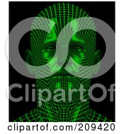 Royalty Free RF Clipart Illustration Of A 3d Green Wire Frame Virtual Male Head Facing Front