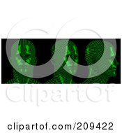 Royalty Free RF Clipart Illustration Of A 3d Green Wire Frame Virtual Male Heads