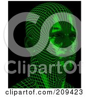 Poster, Art Print Of 3d Green Wire Frame Virtual Male Head Facing Slightly Right