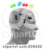 Poster, Art Print Of 3d Puzzle Head With The Colorful Pieces Floating Over The Empty Spaces