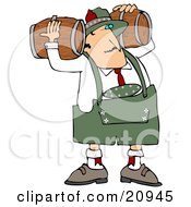 Clipart Illustration Of An Oktoberfest Man Carrying Two Beer Keg Wood Barrels On His Shoulders