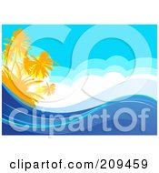 Poster, Art Print Of Tropical Ocean Background With Palm Trees Clouds And Waves