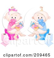 Digital Collage Of A Boy And Girl Reading While Using The Potty