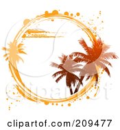 Royalty Free RF Clipart Illustration Of A White Circle With Palm Trees And White And Orange Grunge Marks by elaineitalia #COLLC209477-0046