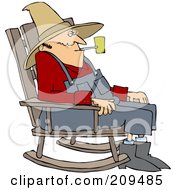 Old Man Smoking A Pipe And Sitting In A Rocking Chair