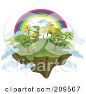 Royalty Free RF Clipart Illustration Of A Rainbow Over A Floating Island With Trees And Clouds