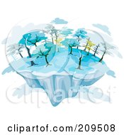 Floating Island With Winter Trees And Clouds