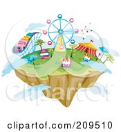 Poster, Art Print Of Floating Island With Theme Park Rides Booths And Clouds
