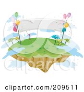 Poster, Art Print Of Floating Island With Balloons A Banner And Clouds