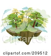 Floating Island With Green Trees And Clouds