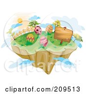 Floating Island With Easter Eggs A Sign And Clouds