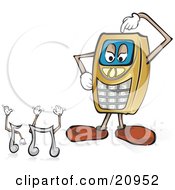 Clipart Picture Of A Yellow Cellphone Scratching Its Head And Trying To Decide Which Ringtones To Select by Paulo Resende