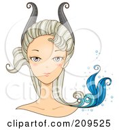 Poster, Art Print Of Beautiful Capricorn Womans Face With Horns And A Tail On Her Head