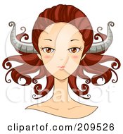 Poster, Art Print Of Beautiful Taurus Womans Face With Horns On Her Head