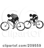 Poster, Art Print Of Two Retro Black And White Men Riding Bicycles