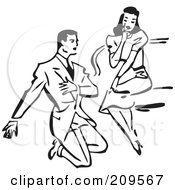 Royalty Free RF Clipart Illustration Of A Retro Black And White Man Kneeling And Proposing To A Woman by BestVector