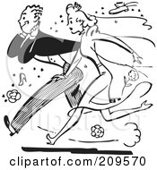 Royalty Free RF Clipart Illustration Of A Retro Black And White Bride And Groom Running