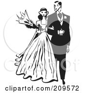 Poster, Art Print Of Retro Black And White Bride And Groom Walking Arm In Arm