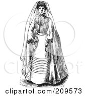 Royalty Free RF Clipart Illustration Of A Retro Black And White Bride In A Gown