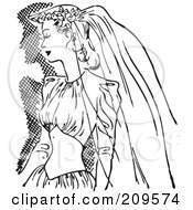 Poster, Art Print Of Retro Black And White Bride In A Veil And Dress