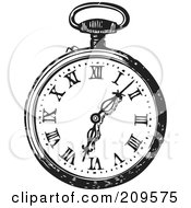 Royalty Free RF Clipart Illustration Of A Retro Black And White Retro Pocket Watch 3