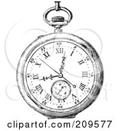 Royalty Free RF Clipart Illustration Of A Retro Black And White Retro Pocket Watch 1