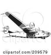 Royalty Free RF Clipart Illustration Of A Retro Black And White Plane 1