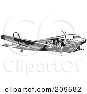 Royalty Free RF Clipart Illustration Of A Retro Black And White Plane 3 by BestVector