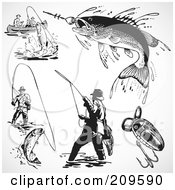 Poster, Art Print Of Digital Collage Of Retro Black And White Fishermen And Fish