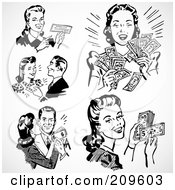 Royalty Free RF Clipart Illustration Of A Digital Collage Of Retro Black And White Men And Women With Cash And A Check