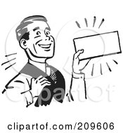 Retro Black And White Businessman Presenting A Blank Sign